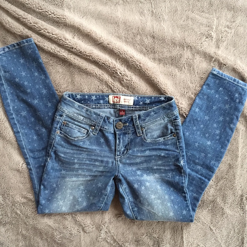 Lei Ashley Low Rise Blue Jeans Star Print